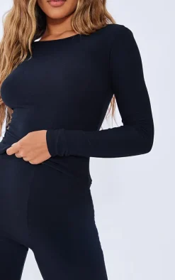Black Soft Touch Long Sleeve Longline Top