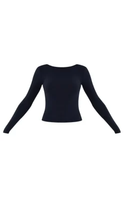 Black Soft Touch Long Sleeve Longline Top