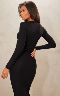 Black Soft Touch Longline Long Sleeve Top