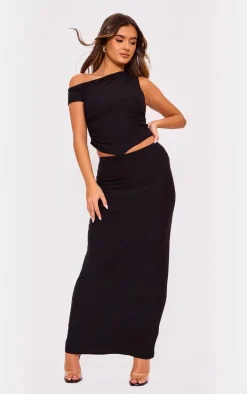 Black Soft Touch Low Rise Maxi Skirt