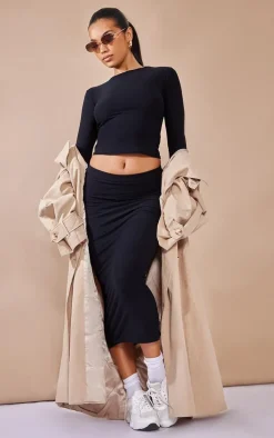 Black Soft Touch Midi Skirt