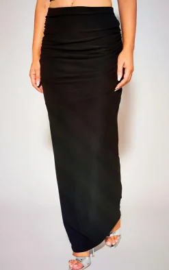 Black Soft Touch Ruched Back Maxi Skirt