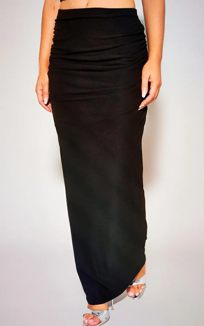 Black Soft Touch Ruched Back Maxi Skirt