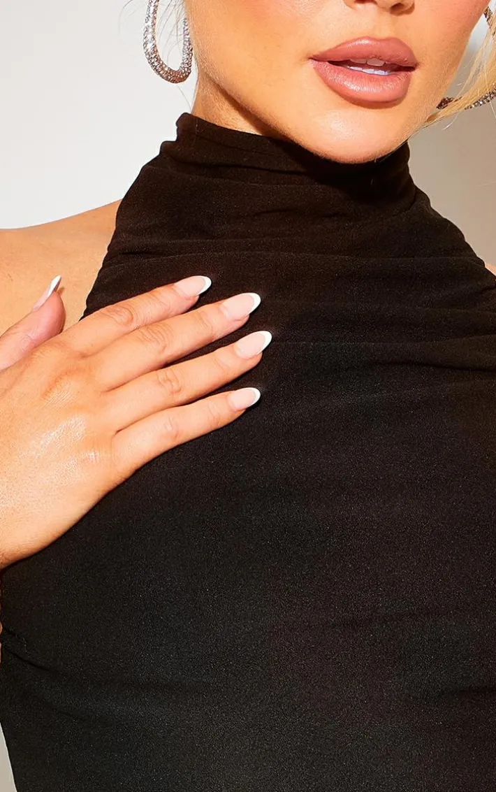 Black Soft Touch Ruched Halterneck Crop Top