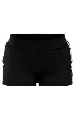 Black Soft Touch Seamless Stripe Hot Pants