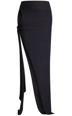 Black Soft Touch Slinky Knot Side Cut Out Maxi Skirt