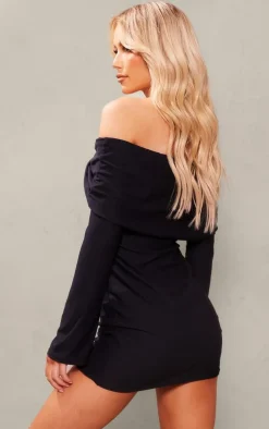 Black Soft Touch Twist Bardot Bodycon Dress