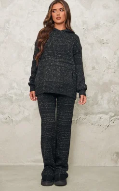 Black Space Dye Knitted Wide Leg Pants