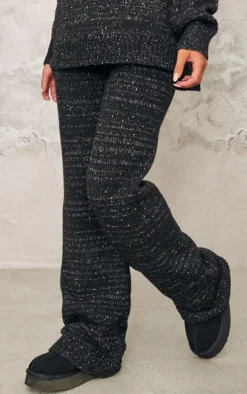 Black Space Dye Knitted Wide Leg Pants