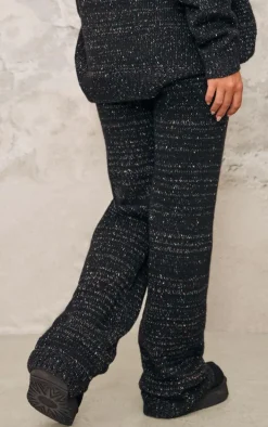 Black Space Dye Knitted Wide Leg Pants