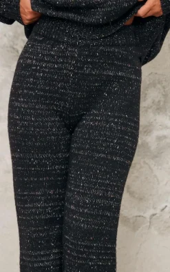 Black Space Dye Knitted Wide Leg Pants