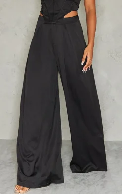 Black Split Extreme Wide Leg High Waisted Pants