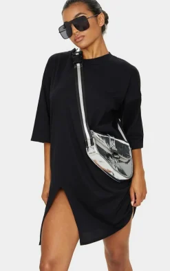 Black Split Oversized Boyfriend T Shirt Dress