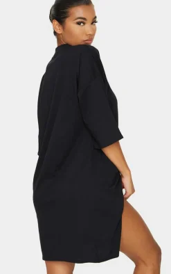 Black Split Oversized Boyfriend T Shirt Dress