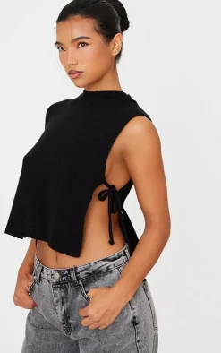 Black Split Side Knitted Vest