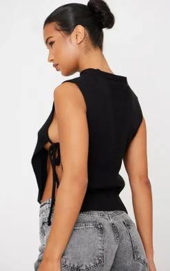 Black Split Side Knitted Vest