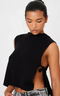 Black Split Side Knitted Vest