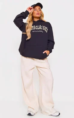 Black Sports Classic Borg Printed Hoodie