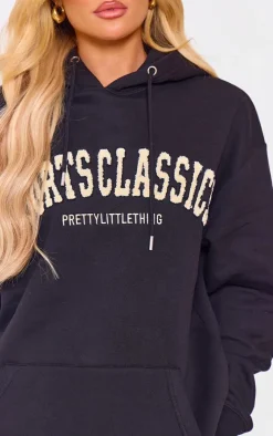 Black Sports Classic Borg Printed Hoodie