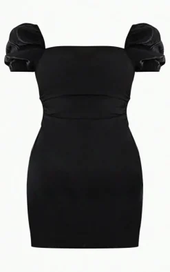 Black Square Neck Cut Out Ruched Bodycon Dress