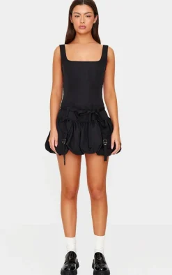 Black Square Neck Puffball Dress