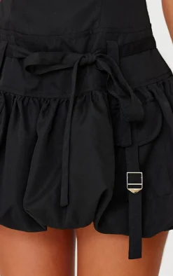 Black Square Neck Puffball Dress