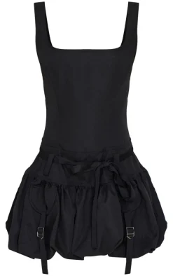 Black Square Neck Puffball Dress