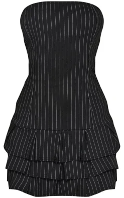 Black Stitch Detail Bandeau Frilled Shift Dress