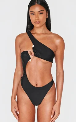 Black Stone Trim Cut Out Swimsuit