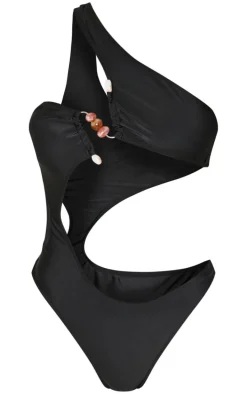 Black Stone Trim Cut Out Swimsuit