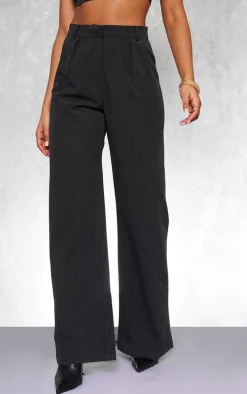 Black Straight Leg Pinstripe Pants