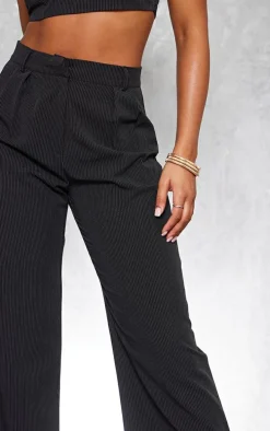 Black Straight Leg Pinstripe Pants