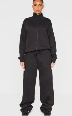 Black Straight Leg Seam Detailed Sweatpants