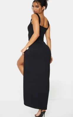 Black Straight Neck Maxi Dress