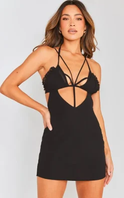 Black Strappy Cut Out Shift Mini Dress