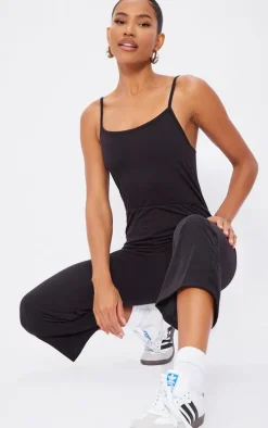 Black Strappy Jersey Culotte Jumpsuit