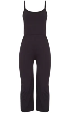 Black Strappy Jersey Culotte Jumpsuit