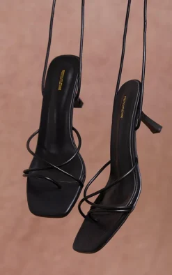 Black Strappy Lace Up Low Heel Sandals