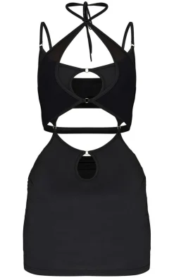 Black Strappy Mesh Detail Cut Out Bodycon Dress