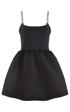 Black Strappy Scuba Puffball Dress