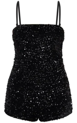 Black Strappy Sequin Hot Pant Romper