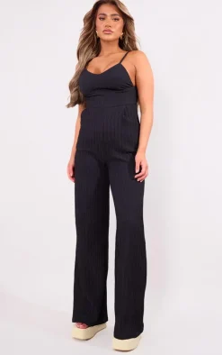 Black Strappy Textured Jumpsuit