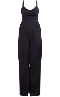 Black Strappy Textured Jumpsuit