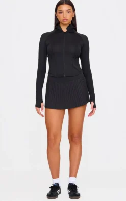 Black Stretch Active Pleated Active Skirt