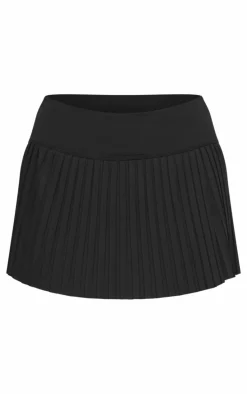 Black Stretch Active Pleated Active Skirt