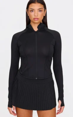 Black Stretch Active Zip Up Pocket Detail Sports Jacket