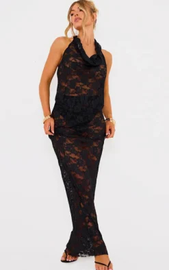 Black Stretch Lace Frill Crop Top