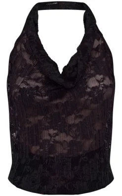 Black Stretch Lace Frill Crop Top