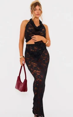 Black Stretch Lace Maxi Skirt