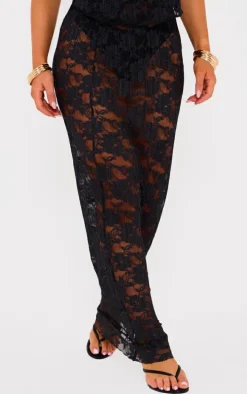 Black Stretch Lace Maxi Skirt